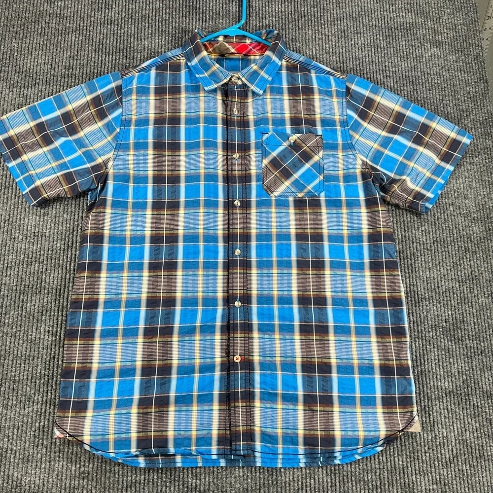 The North Face Shirt Mens Large Blue Plaid Short Sleeve Button Up Hiking Camping